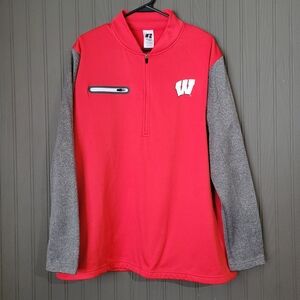 Russell Wisconsin Badgers Quarter 1/4 Zip Long Sleeve Shirt Red Men's XL (46-48)